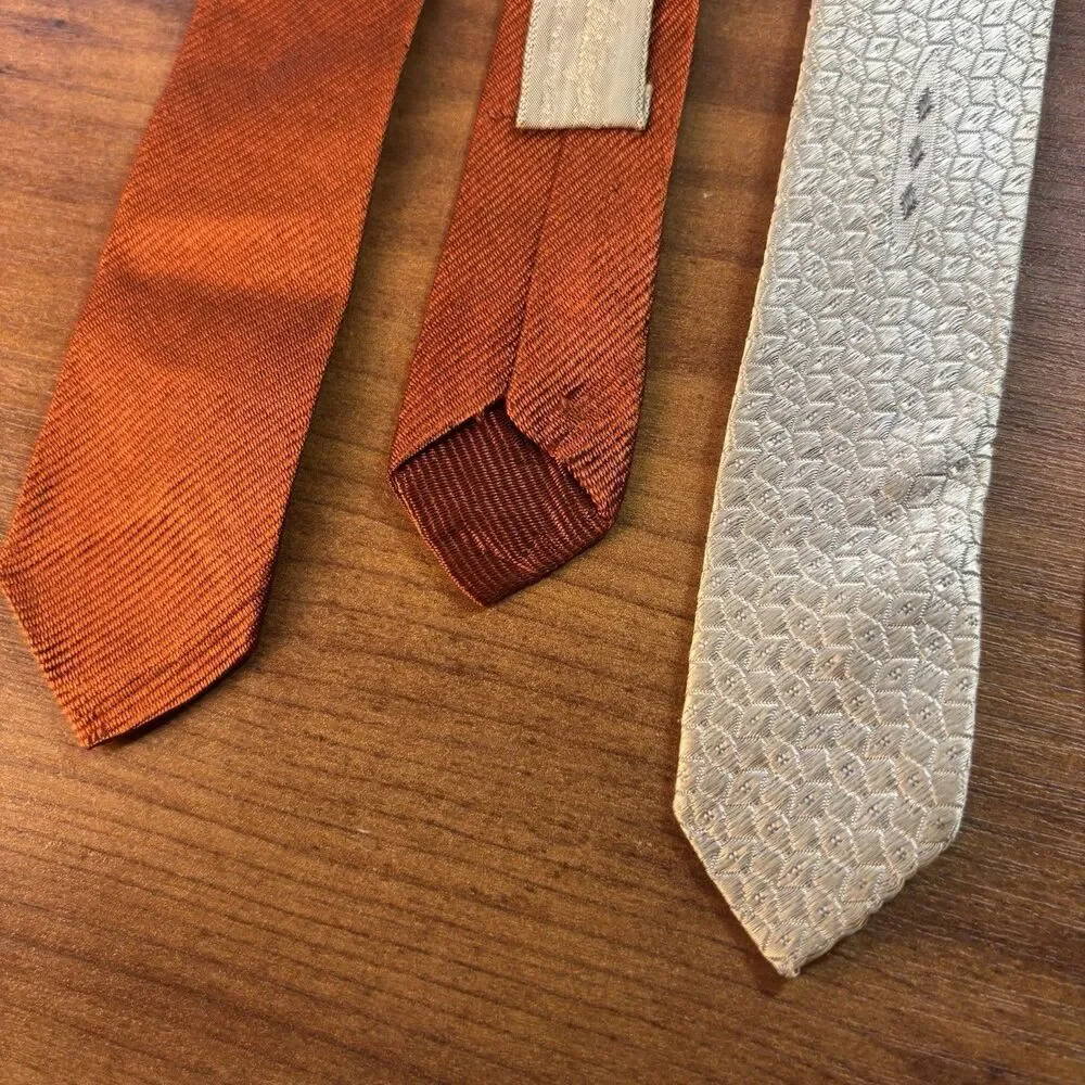 VTG 50s 60s Schlesinger Skinny Ties Lot of 2 Minimalist Rust Orange White NY